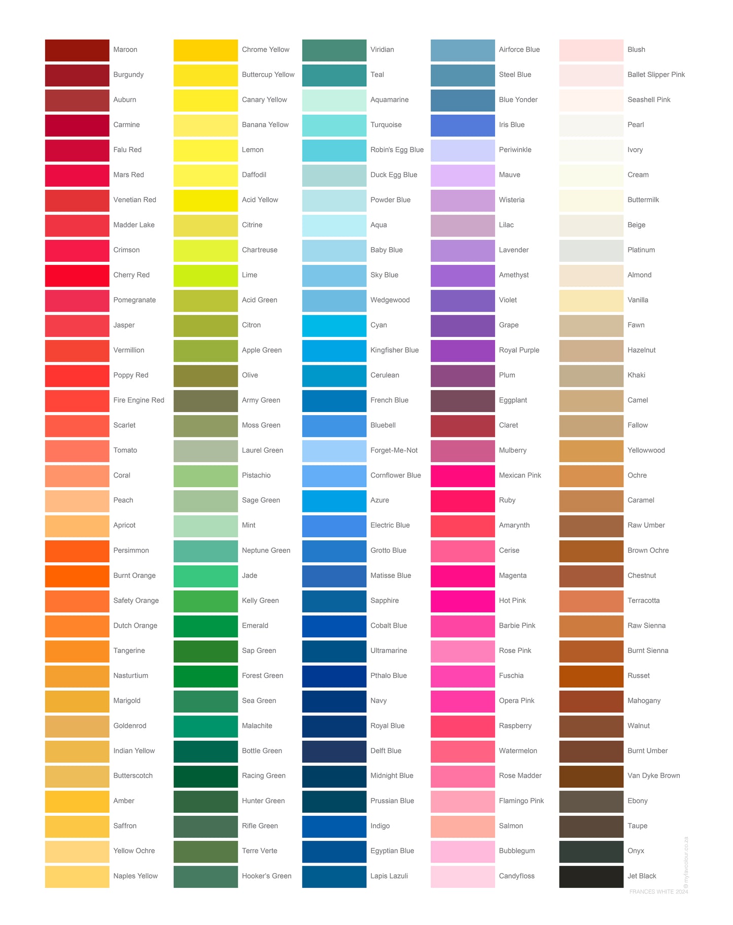 COLOUR CHART1: CLASSIC